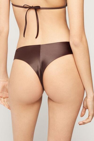 Brown Shiny Glam Rounded High-Cut Brazilian Bikini Bottoms, 5701_281Z, large image number 2