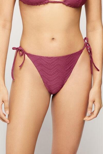 Pink Sparkling Touch Tie Detail Brazilian Bikini Bottoms, 5701_287Z, medium