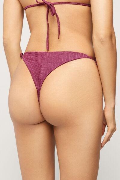 Pink Sparkling Touch Tie Detail Brazilian Bikini Bottoms, 5701_287Z, large image number 2