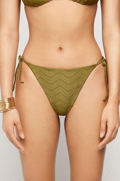 Green Sparkling Touch Tie Detail Brazilian Bikini Bottoms, 5701_285Z, medium
