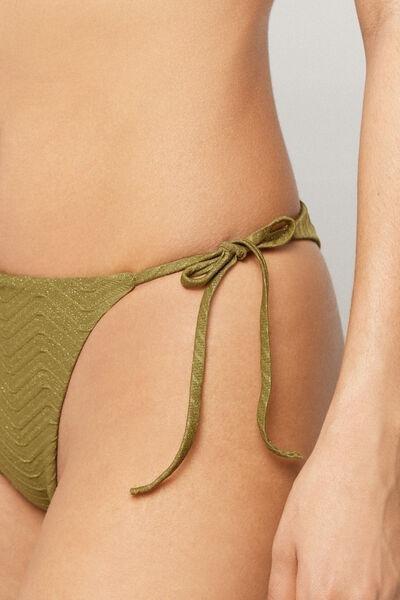 Green Sparkling Touch Tie Detail Brazilian Bikini Bottoms, 5701_285Z, large image number 3