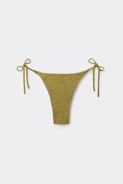 Green Sparkling Touch Tie Detail Brazilian Bikini Bottoms, 5701_285Z, large image number 4