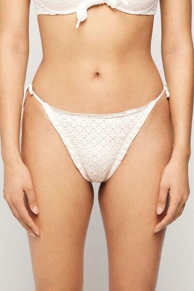 White Boho Style Tie Detail Brazilian Bikini Bottoms, 5701_284Z, medium