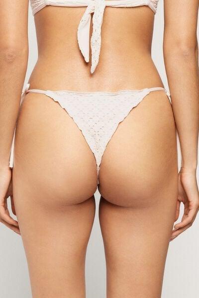 White Boho Style Tie Detail Brazilian Bikini Bottoms, 5701_284Z, large image number 2