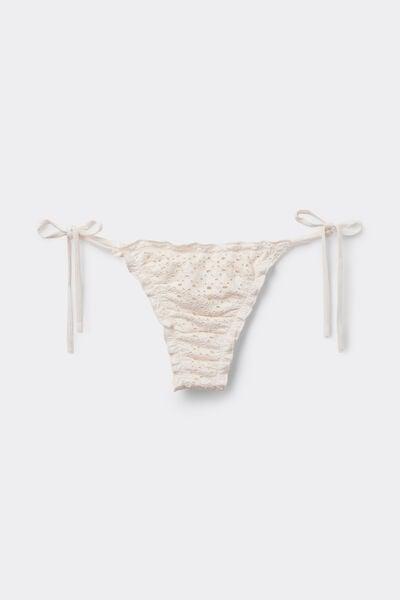 White Boho Style Tie Detail Brazilian Bikini Bottoms, 5701_284Z, large image number 4