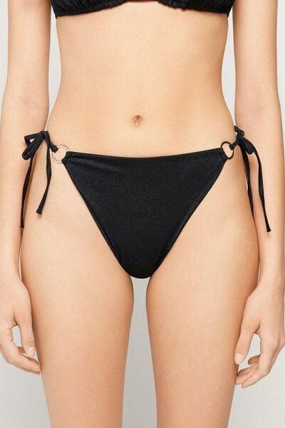 Black Royal Essence Tie-Detail Brazilian Bikini Bottoms, Black, large image number 1