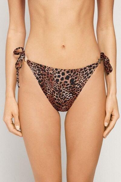 Brown Savage Sun Animal Print Tie-Detail Brazilian Bikini Bottoms, 5701_294Z, large image number 1