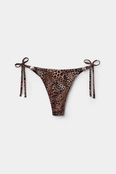 Brown Savage Sun Animal Print Tie-Detail Brazilian Bikini Bottoms, 5701_294Z, large image number 4