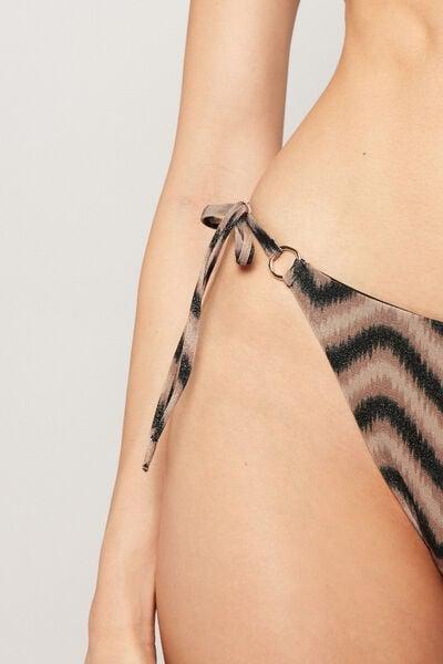Brown Chevron Shine Tie-Detail Brazilian Bikini Bottoms, 5701_295Z, large image number 3