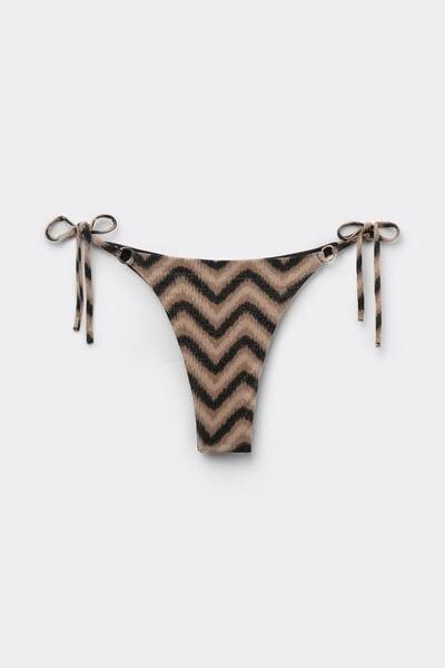 Brown Chevron Shine Tie-Detail Brazilian Bikini Bottoms, 5701_295Z, large image number 4