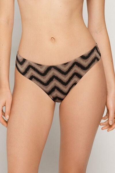 Brown Chevron Shine Rounded High-Cut Brazilian Bikini Bottoms, 5701_295Z, large image number 1