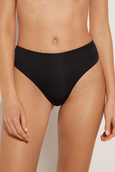 Black Recycled Microfibre High-Cut Brazilian Bikini Bottoms, , large image number 0