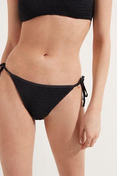 Black Brazilian Bikini Bottoms In Recycled Stitched-Smock Microfibre, , large image number 1