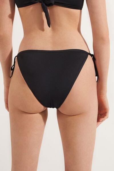 Black Brazilian Bikini Bottoms In Recycled Stitched-Smock Microfibre, , large image number 2
