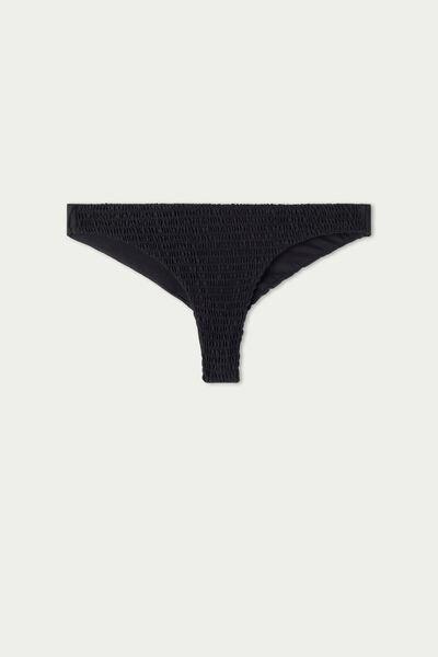 Black Brazilian Bikini Bottoms In Recycled Stitched-Smock Microfibre, , large image number 5