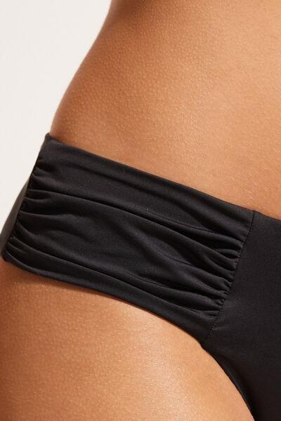 Tezenis - BLACK Recycled Microfibre High-Cut Brazilian Bikini Bottoms with Gathering