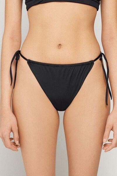 Black Narrow Tanga Ties Brazilian Bikini Bottoms, Black, medium
