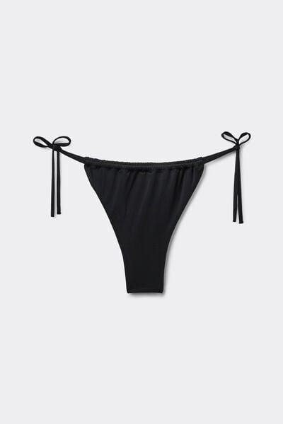 Black Narrow Tanga Ties Brazilian Bikini Bottoms, Black, large image number 4