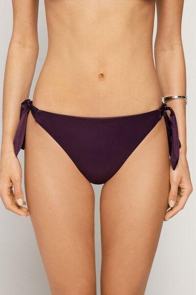 Burgundy Shiny Glam Tie Bikini Bottoms, 5701_282Z, medium
