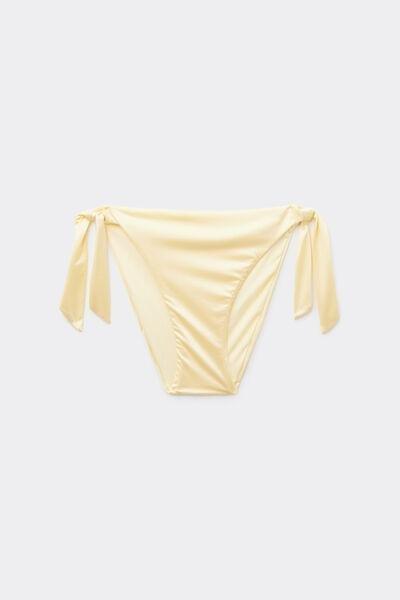 YELLOW Butter Yellow Shiny Glam Tie Bikini Bottoms, 5701_564Z, large image number 0