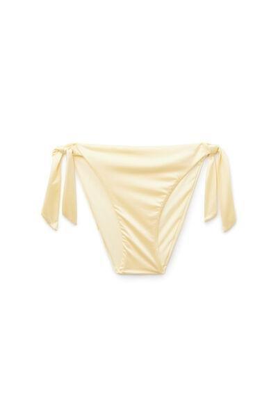 YELLOW Butter Yellow Shiny Glam Tie Bikini Bottoms, 5701_564Z, large image number 1