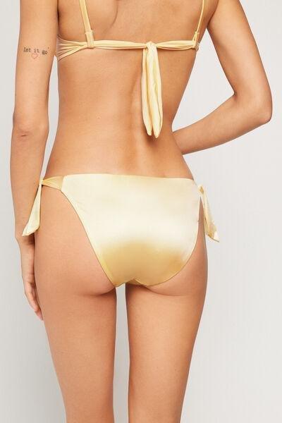 YELLOW Butter Yellow Shiny Glam Tie Bikini Bottoms, 5701_564Z, large image number 2