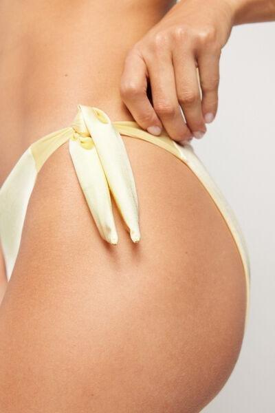 YELLOW Butter Yellow Shiny Glam Tie Bikini Bottoms, 5701_564Z, large image number 3
