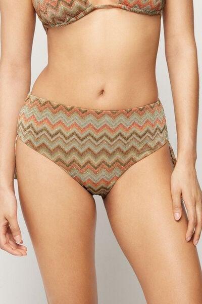 Brown Luxury Chevron High Bikini Bottoms, 5701_298Z, large image number 1