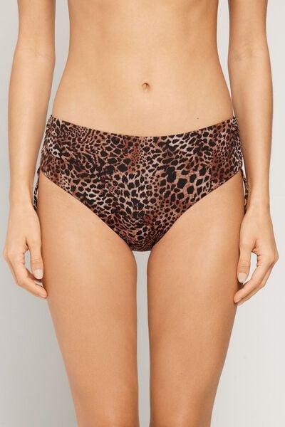 Brown Savage Sun Animal Print High Bikini Bottoms, 5701_294Z, medium