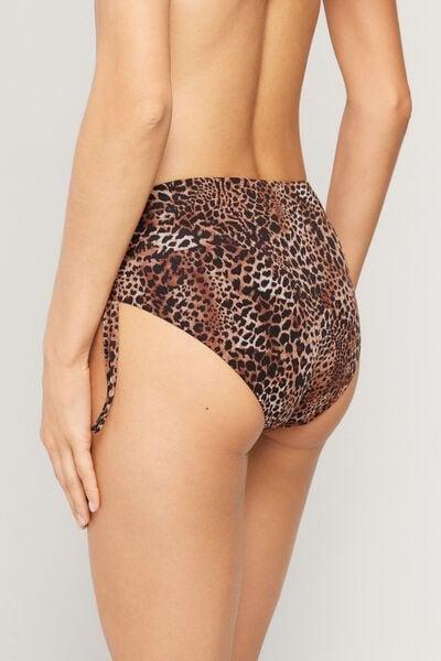 Brown Savage Sun Animal Print High Bikini Bottoms, 5701_294Z, medium