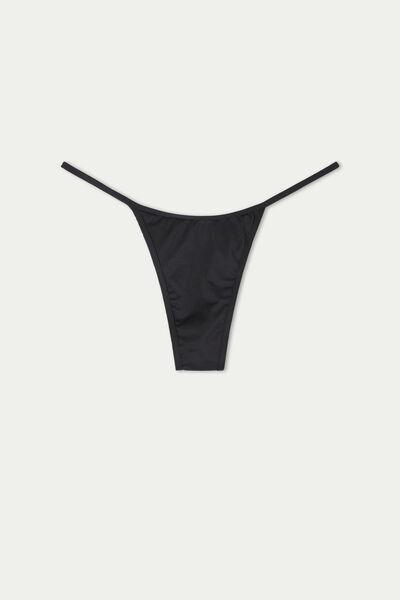 BLACK High-Cut G-String Bikini Bottoms in Recycled Microfibre with Tanga Panel, , large image number 4