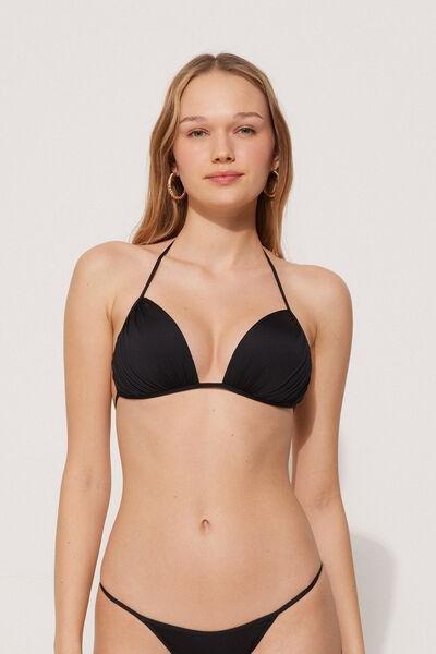 Black Recycled Microfibre Triangle Bikini Top, Black, medium