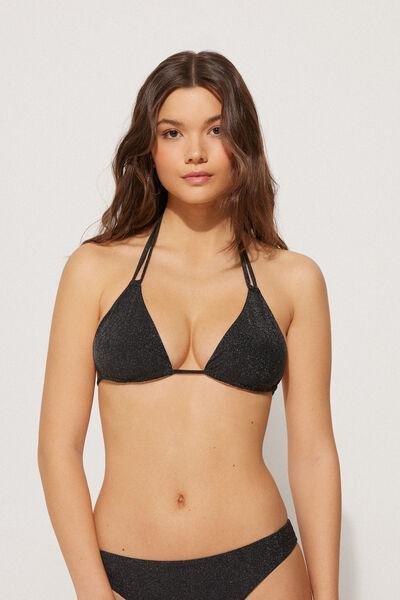 Black Sparkling Diva Triangle Bikini Top, Black, large image number 0
