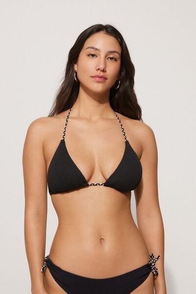 Black Tiki Texture Triangle Bikini Top, , large image number 0