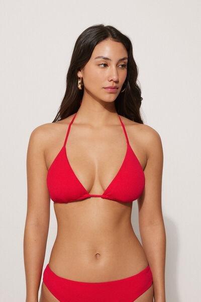 Red Ribbed Triangle Bikini Top, , large image number 0