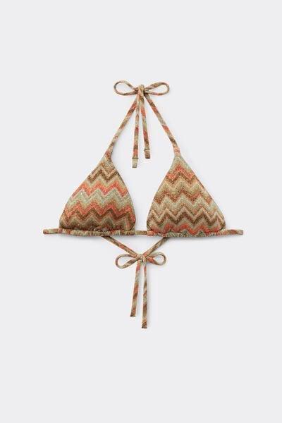 Brown Luxury Chevron Removable Padding Triangle Bikini Top, 5701_298Z, large image number 4