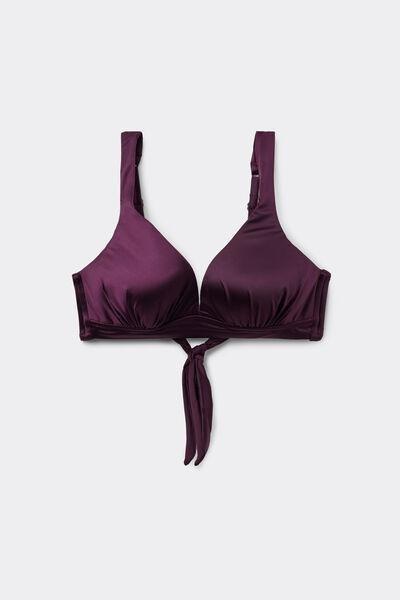Burgundy Shiny Glam Wide Strap Triangle Bikini Top, 5701_282Z, large image number 4