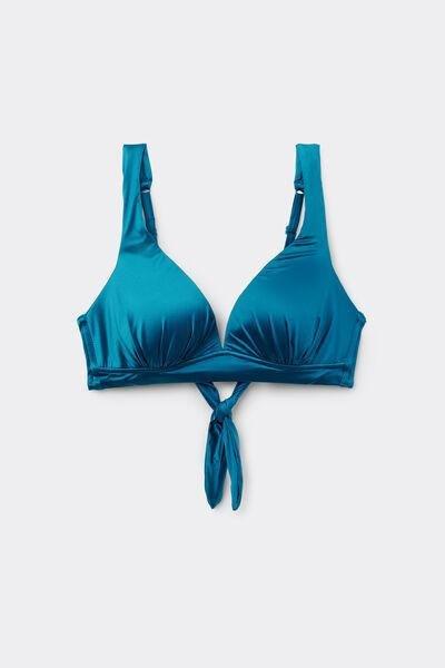 Blue Shiny Glam Wide Strap Triangle Bikini Top, 5701_279Z, large image number 4