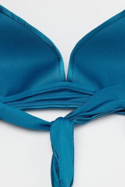 Blue Shiny Glam Wide Strap Triangle Bikini Top, 5701_279Z, large image number 5