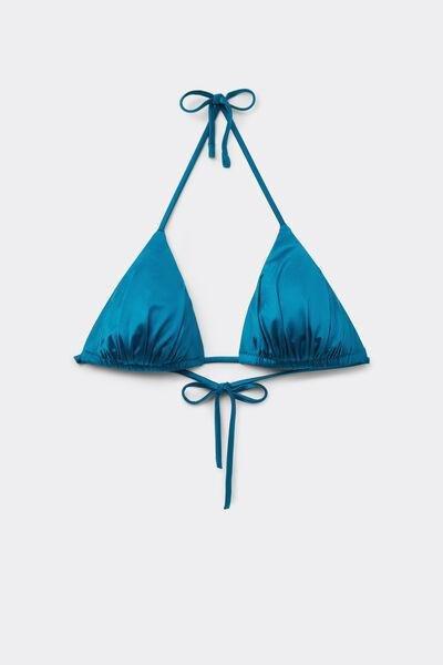 Blue Shiny Glam Lightly Padded Triangle Bikini Top, 5701_279Z, large image number 4