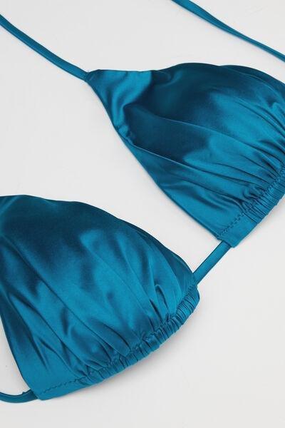 Blue Shiny Glam Lightly Padded Triangle Bikini Top, 5701_279Z, large image number 5