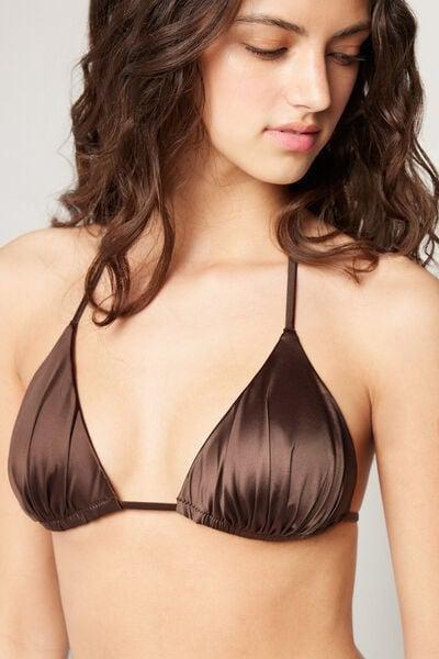 Brown Shiny Glam Lightly Padded Triangle Bikini Top, 5701_281Z, large image number 3