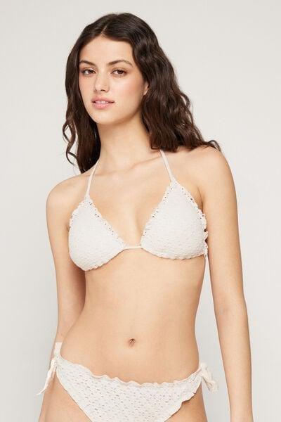 White Boho Style Lightly Padded Triangle Bikini Top, 5701_284Z, large image number 1