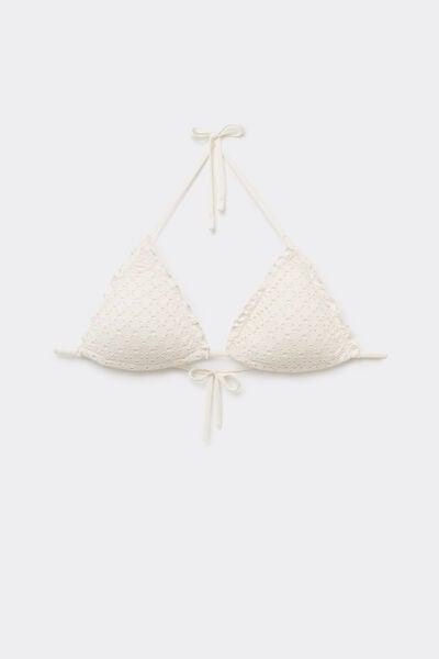 White Boho Style Lightly Padded Triangle Bikini Top, 5701_284Z, large image number 4