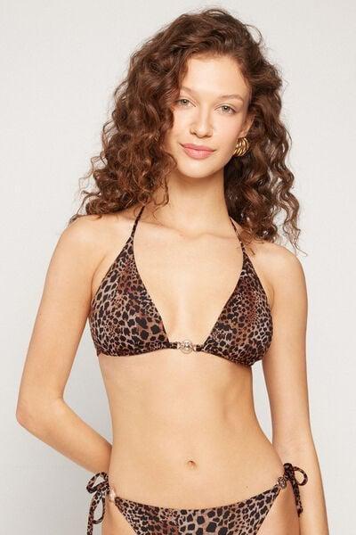 Brown Savage Sun Animal Print Removable Padding Triangle Bikini Top, 5701_294Z, large image number 1