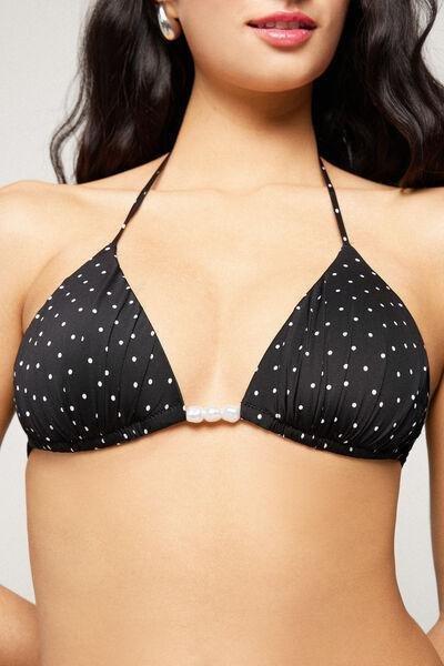 Black Polka Dot Bead Lightly Padded Triangle Bikini Top, 5701_566Z, large image number 3