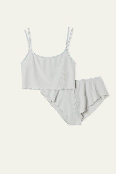 Silver Ribbed Top And Shorts Set, 5701_365U, large image number 4