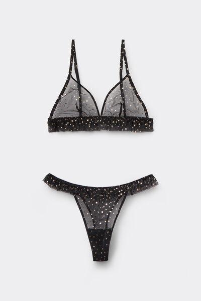 Black Ruched Bra And G-String Set, 5701_981Y, large image number 4