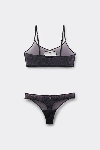 Black Bra And G-String Set, Black, large image number 4