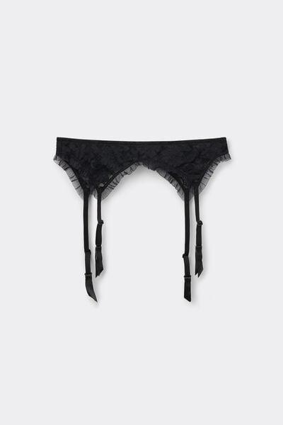 Black Romantic Fantasy Patterned Lace Suspenders, Black, large image number 4